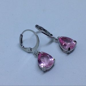 silver plated pink teardrop crystal simulant earring